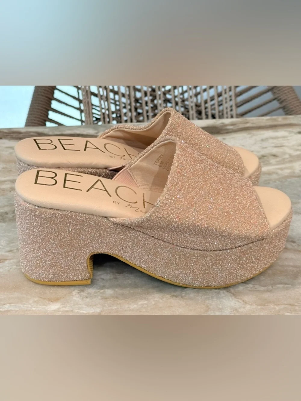 Women’s BEACH By Matisse Terry glitter platform sandal- Size 6